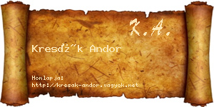 Kresák Andor névjegykártya